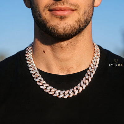 Chaîne Cubaine Bicolore 20 mm moissanite Homme - porté par un homme - Emir ICE