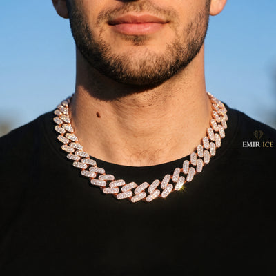 Chaîne Cubaine Miami 15 mm diamant de laboratoire Homme - porté par un homme - Emir ICE