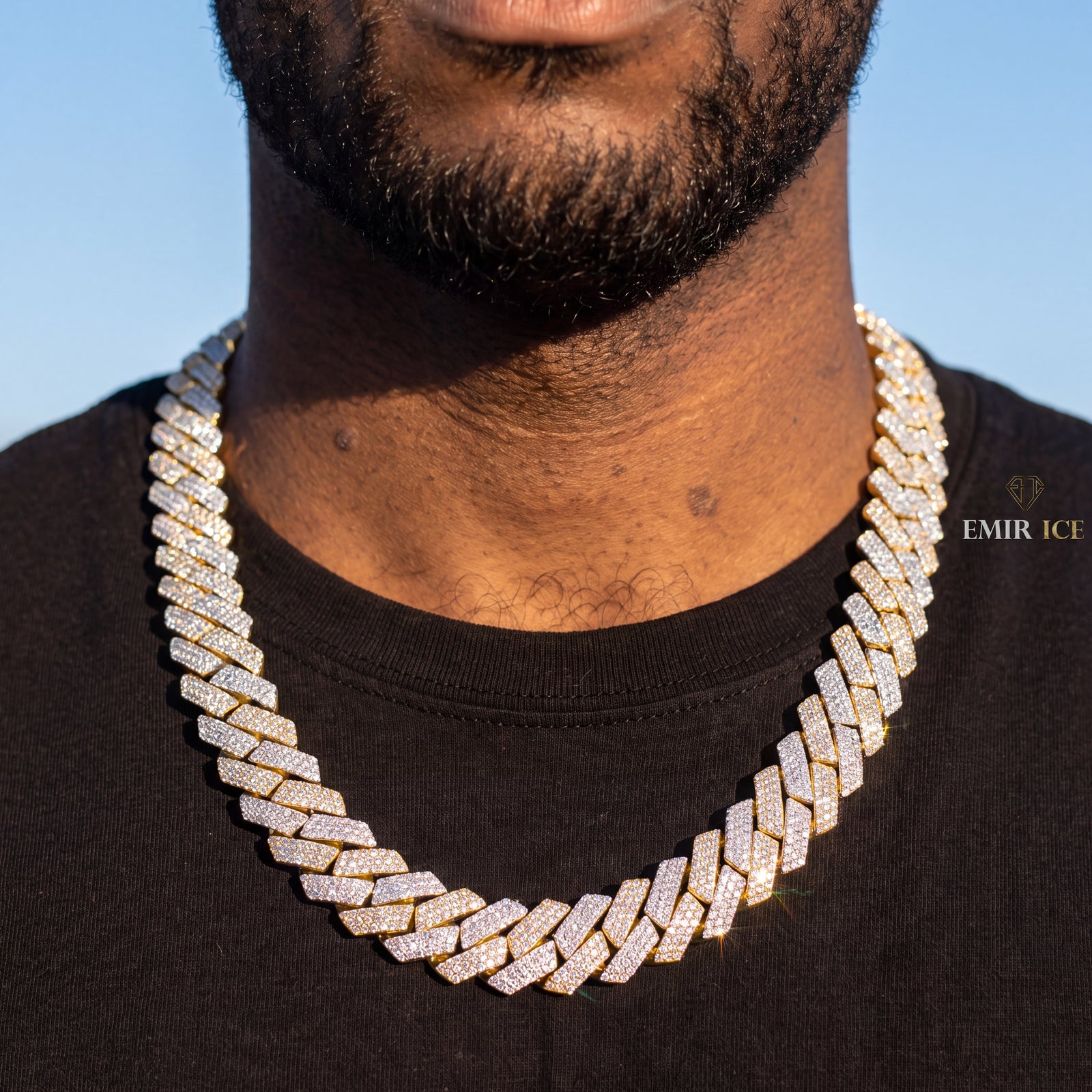 Chaîne Cubaine Miami 18 mm diamant naturel Homme - porté par un homme - Emir ICE