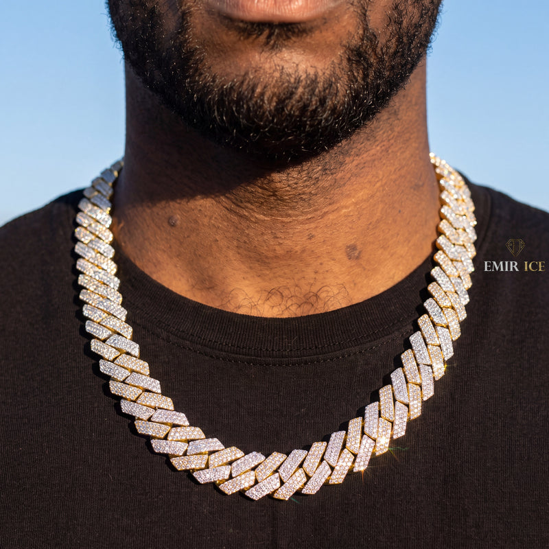 Chaîne Cubaine Miami 18 mm diamant naturel Homme - porté par un homme - Emir ICE