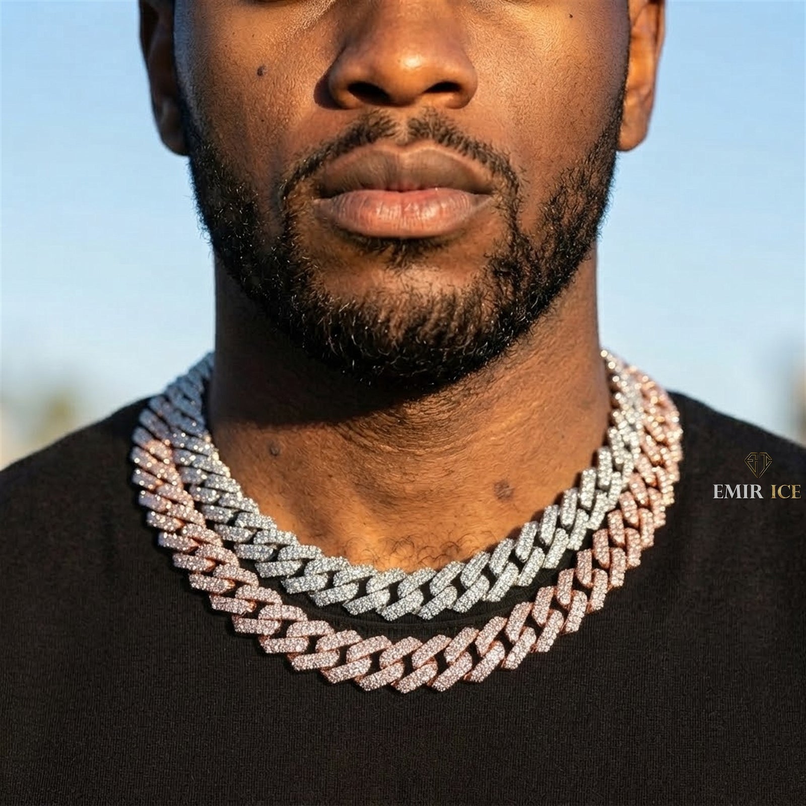 Chaîne Cubaine Miami Iced Out 15 mm diamant de laboratoire Homme - porté par un homme - Emir ICE