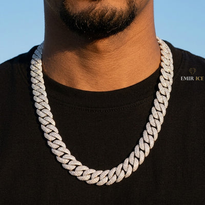 Chaîne Cubaine Mosaïque 15 mm diamant de laboratoire Homme - porté par un homme - Emir ICE