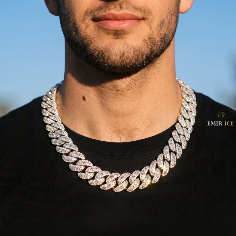 Chaîne Cubaine Taille Fantaisie 20 mm diamant de laboratoire Homme - porté par un homme - Emir ICE