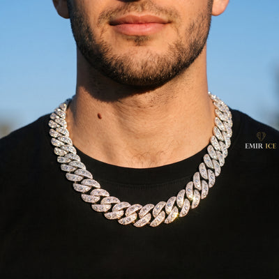 Chaîne Cubaine Taille Fantaisie 20 mm moissanite Homme - porté par un homme - Emir ICE