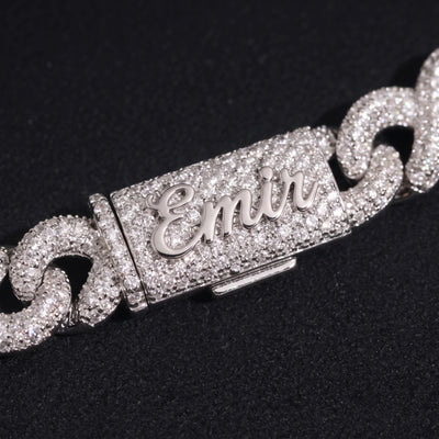 Chaîne Infinity Fermoir Prénom Personnalisé diamant de laboratoire Homme - fermoir gravé au prénom en relief (exemple Emir) - Emir ICE