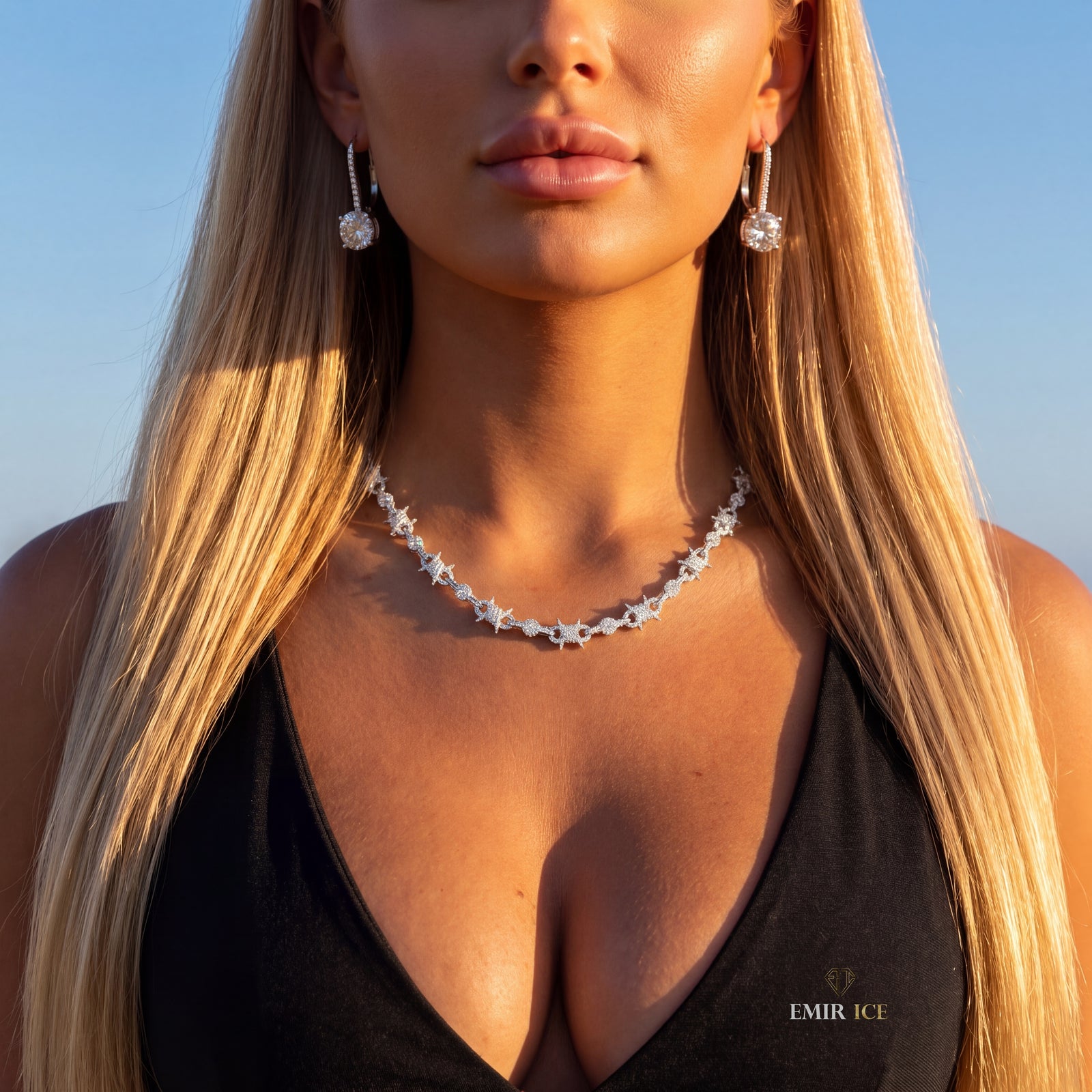 Chaîne Infinity Fil 10 mm diamant naturel Femme - portée par une femme - Emir ICE