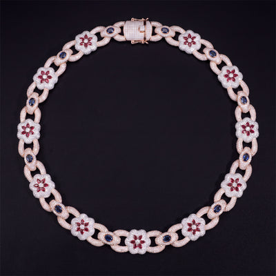 Chaîne Maillon Fleur Bicolore 22 mm diamant naturel Femme - produit seul - Emir ICE
