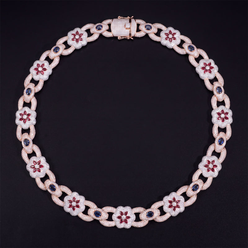 Chaîne Maillon Fleur Bicolore 22 mm diamant naturel Homme - porté par un homme - Emir ICE