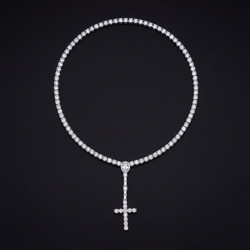 Chaîne Tennis Chapelet Croix 3 mm diamant naturel Homme - porté par un homme - Emir ICE