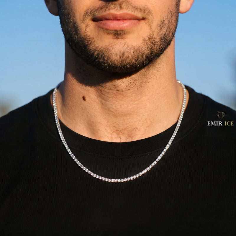 Chaîne Tennis 2 mm moissanite Homme - porté par un homme - Emir ICE