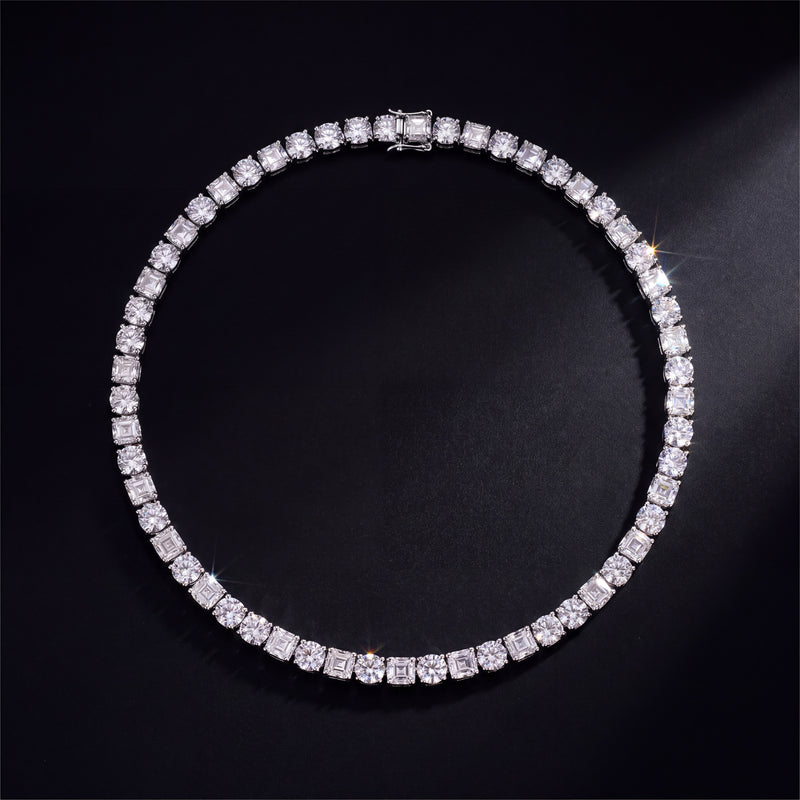 Chaîne Tennis Ronde et Baguette 5 mm diamant naturel Femme - portée par une femme - Emir ICE