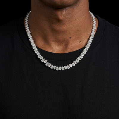 Chaîne Tennis Taille Poire Serti Inversé diamant naturel Homme - porté par un homme - Emir ICE