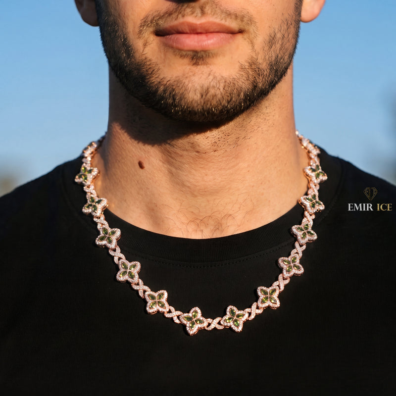 Chaîne Trèfle Péridot 18 mm diamant naturel Homme - porté par un homme - Emir ICE