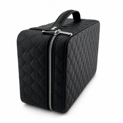 Malette à bijoux LED Emir Ice - vue de dessus cuir matelassé noir