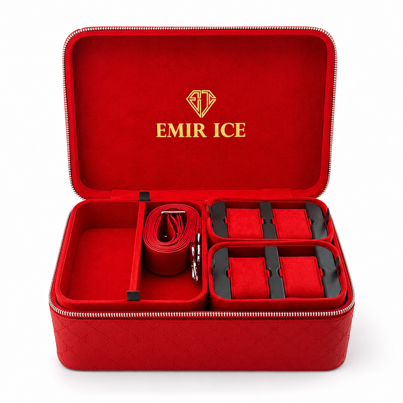 Malette à bijoux rouge Emir Ice - vue de côté avec fermeture éclair argentée