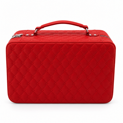 Malette à bijoux rouge Emir Ice - vue de dessus cuir matelassé rouge