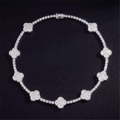 Parure Chaîne et Bracelet Tennis Trèfle 3 mm diamant naturel Femme - produit seul - Emir ICE