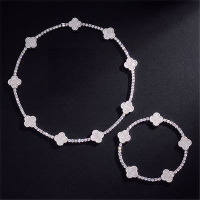 Parure Chaîne et Bracelet Tennis Trèfle 3 mm diamant naturel Homme - produit seul - Emir ICE