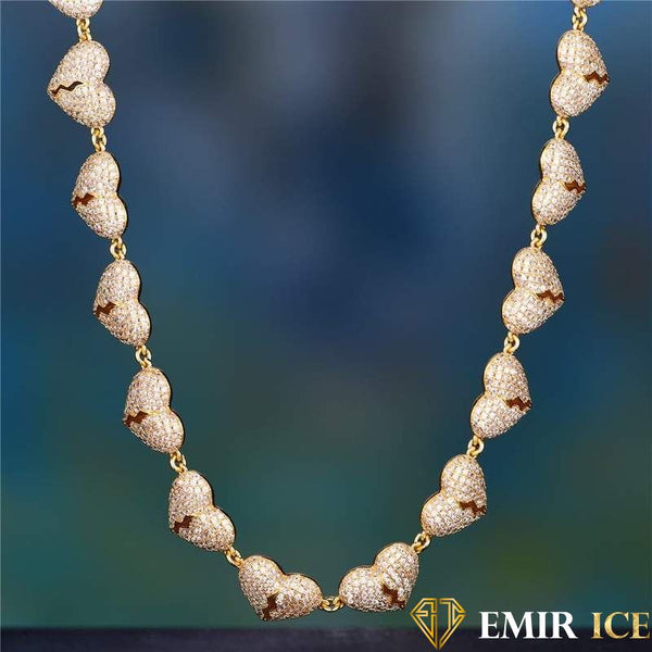 Yellow gold plated diamond broken heart chain - Emir ICE