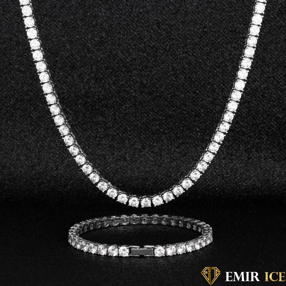 SET DE COLLIER ET BRACELET EMIR TENNIS OR BLANC - 5MM - Emirice.com