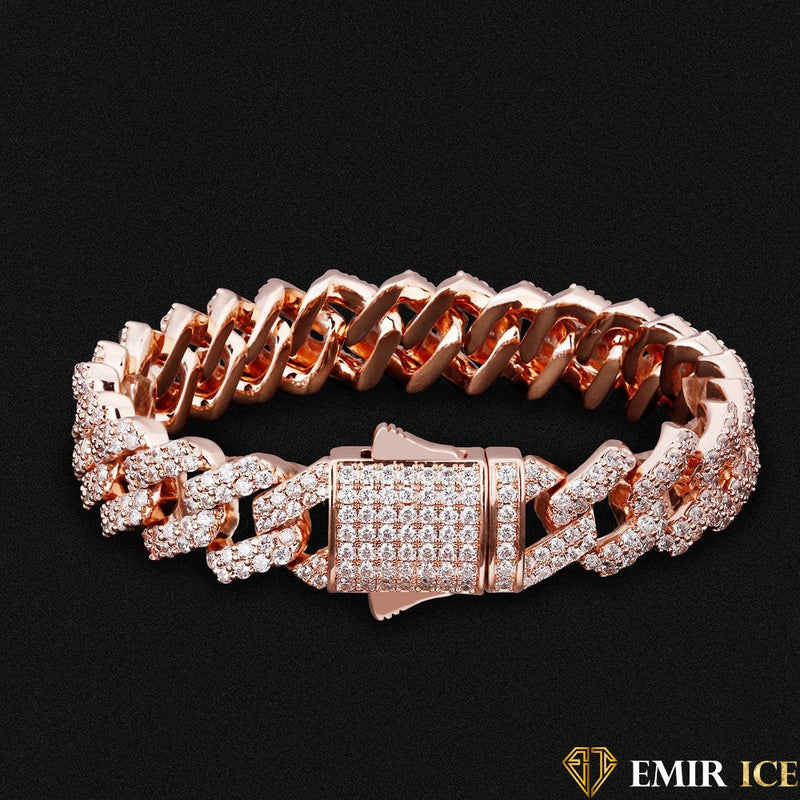 BRACELET EMIR PRONG LINK OR ROSE - 14MM Bijouterie Bijoux Diamant Emirice.com