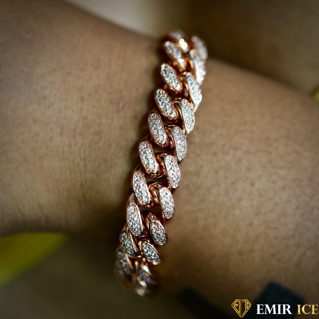 BRACELET MAILLE CUBAINE FEMME OR ROSE - 12MM - Emirice.com