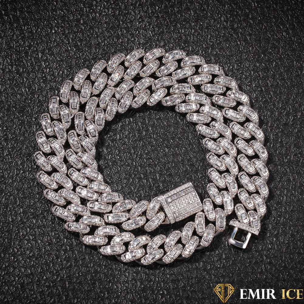 CHAINE EMIR BAGUETTE CUBAINE OR BLANC - 14MM - Emirice.com