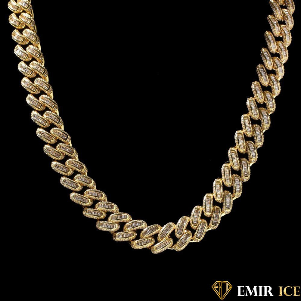 CHAINE EMIR BAGUETTE CUBAINE OR JAUNE - 14MM - Emirice.com