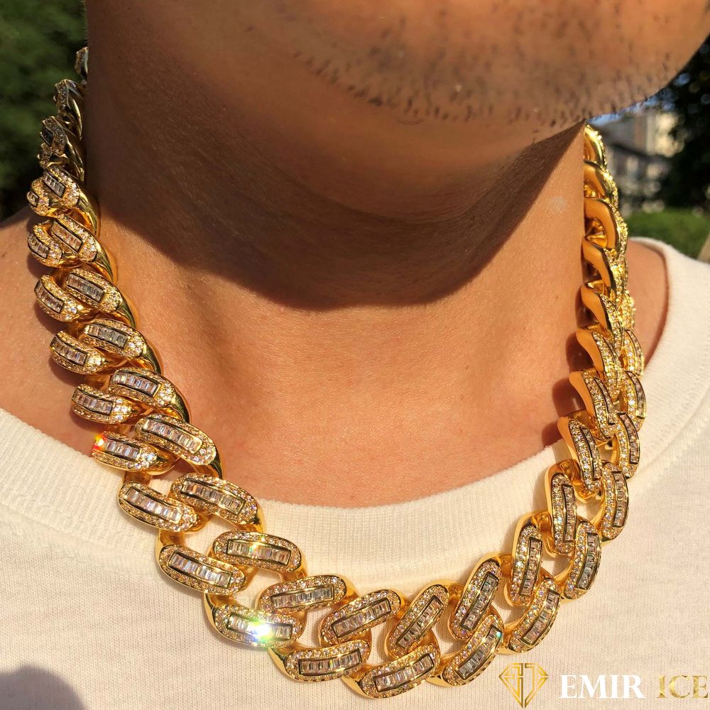 CHAINE EMIR BAGUETTE CUBAINE OR JAUNE - 18MM - Emirice.com