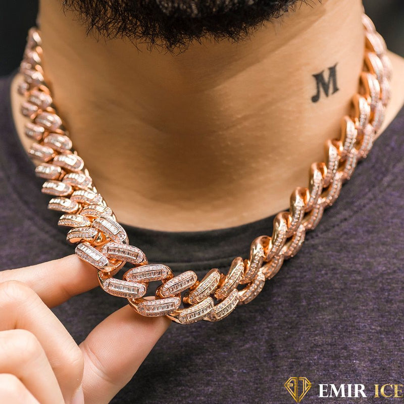 CHAINE EMIR BAGUETTE CUBAINE OR ROSE - 18MM - Emirice.com