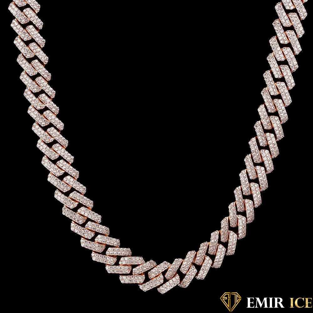 Cadena cubana de eslabones de punta de oro rosa - 14 mm