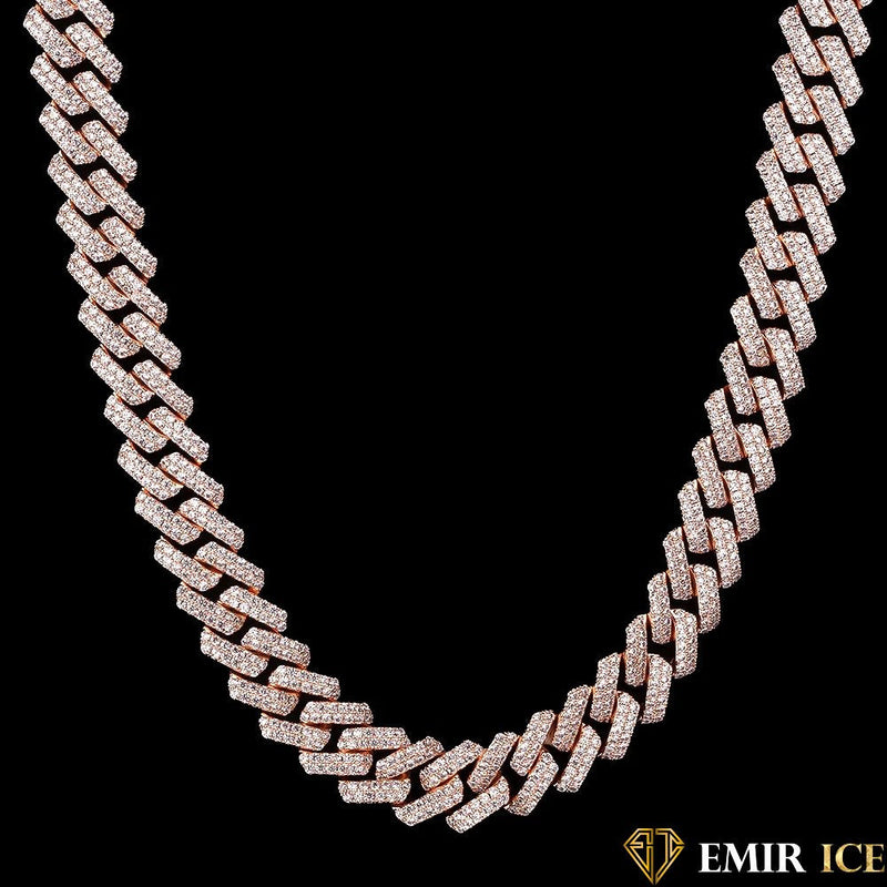 CHAINE CUBAINE PRONG LINK OR ROSE - 14MM Bijouterie Bijoux Diamant Emirice.com