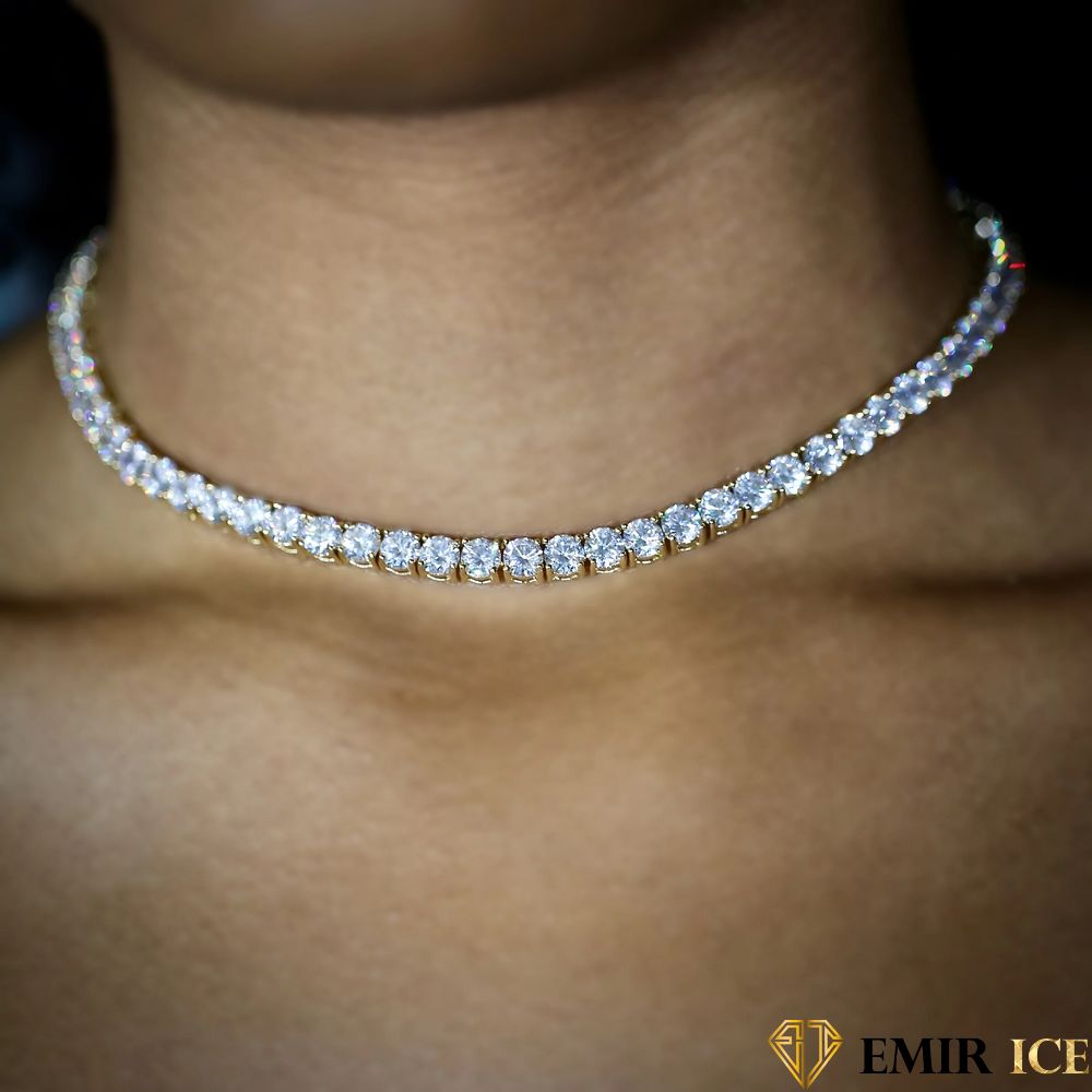 Collier De Tennis En Zircone Cubique - Or Rose 14 Carats Plaqué, Longueur 16 Pouces, Pierres 3-6 Mm