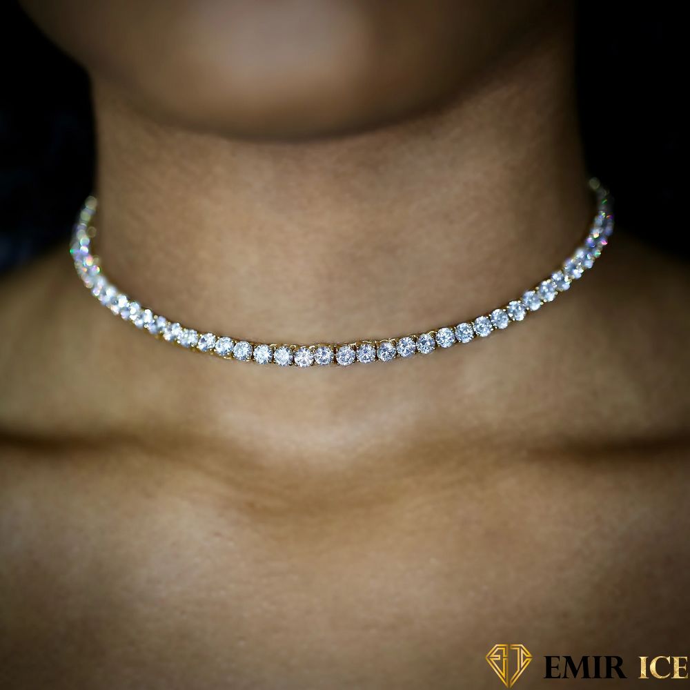 COLLIER AVEC DIAMANT TENNIS POUR FEMME OR JAUNE - 4MM - Emirice.com