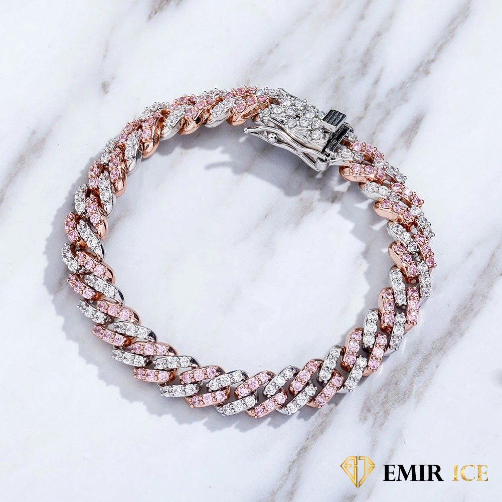 BRACELET CUBAN LINK FEMME OR ROSE ET OR BLANC - 9MM