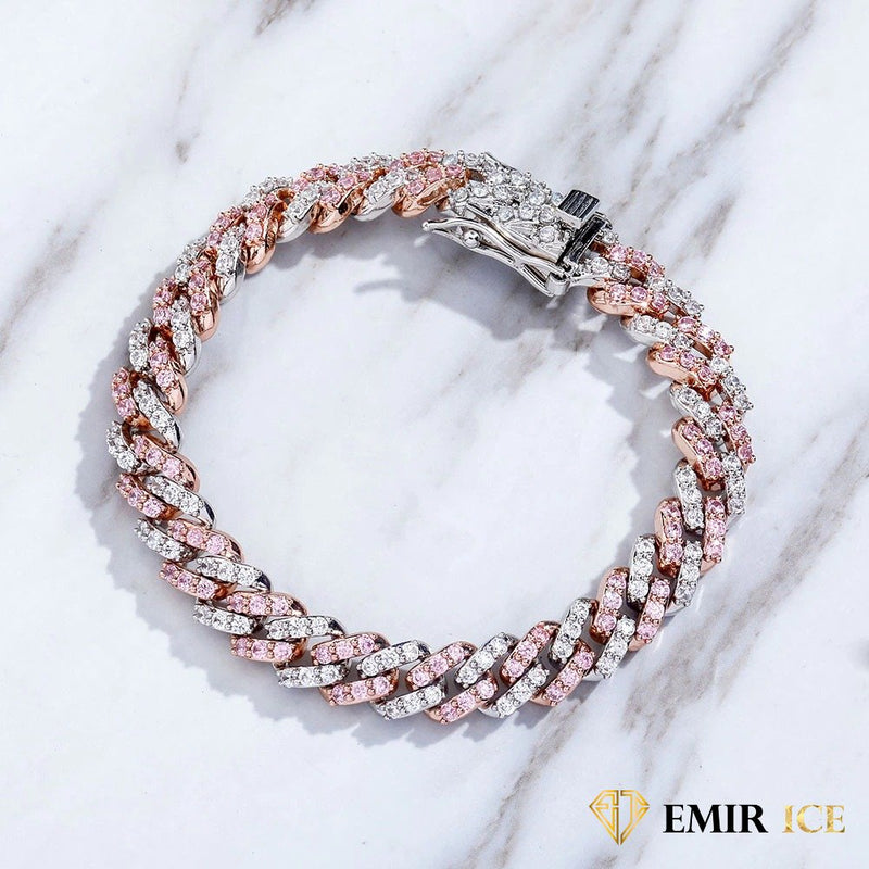 BRACELET CUBAN LINK FEMME OR ROSE ET OR BLANC - 9MM Bijouterie Bijoux Diamant Emirice.com