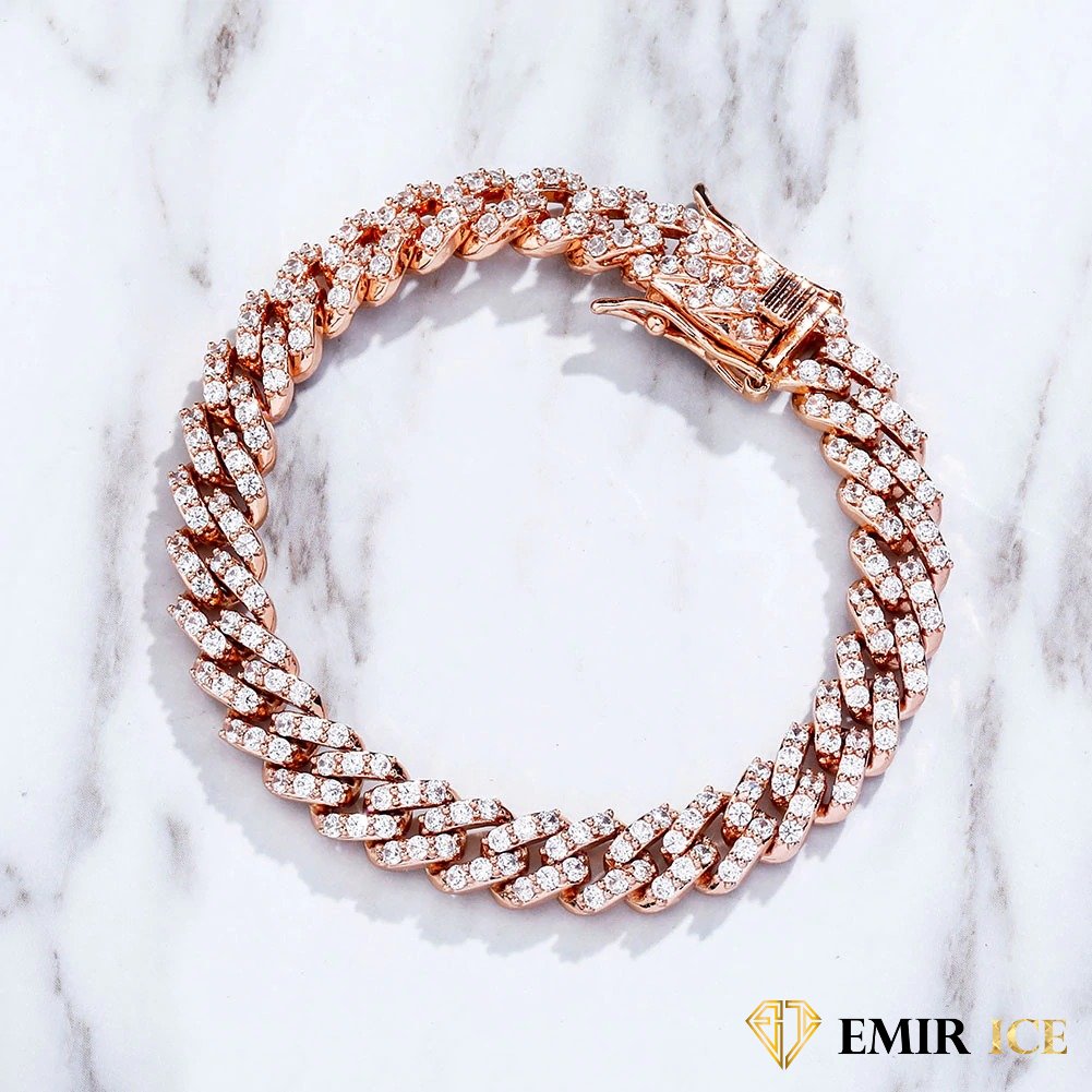 PULSERA DE MUJER CON ESLABONES CUBANOS DE ORO ROSA - 9 MM