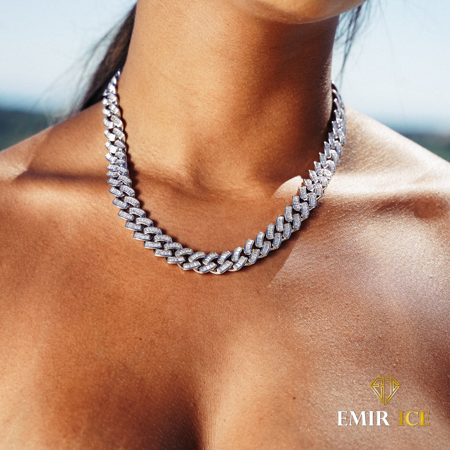 WOMEN'S WHITE GOLD DIAMOND BAGUETTE CUBAN CHAIN - 14MM