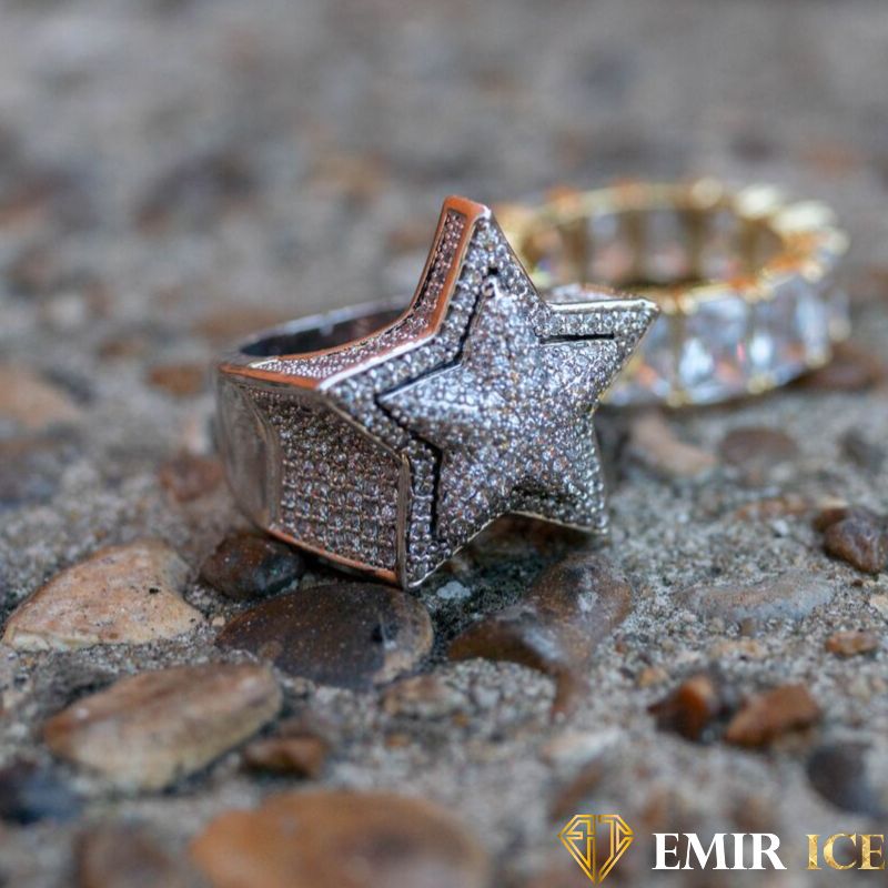 Chevalière Bague étoile plaqué or 18K avec diamant - Emir ICE