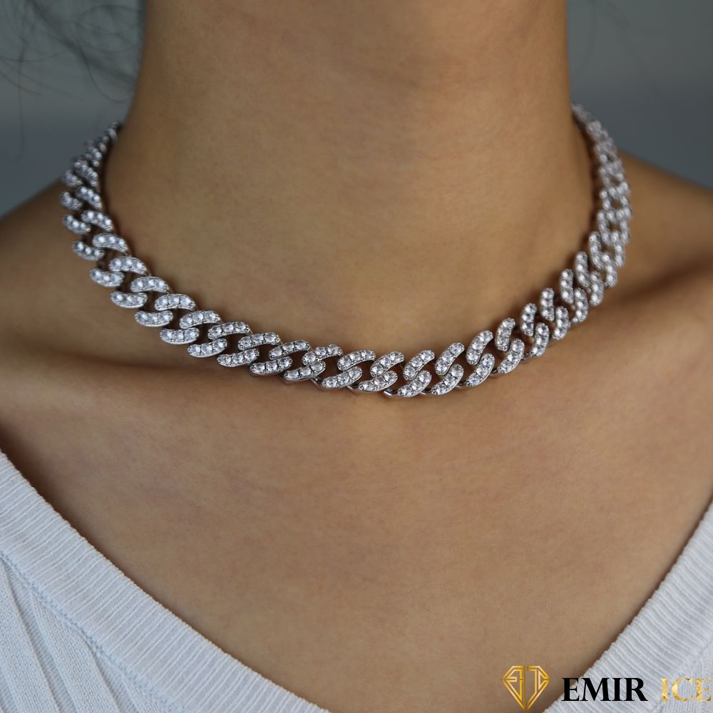 COLLIER MAILLE CUBAINE FEMME "PURE CRYSTAL" - 12MM - Emirice.com