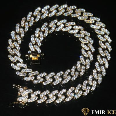 COLLIER MAILLE CUBAINE FEMME "GOLDEN ICE" - 12MM - Emirice.com