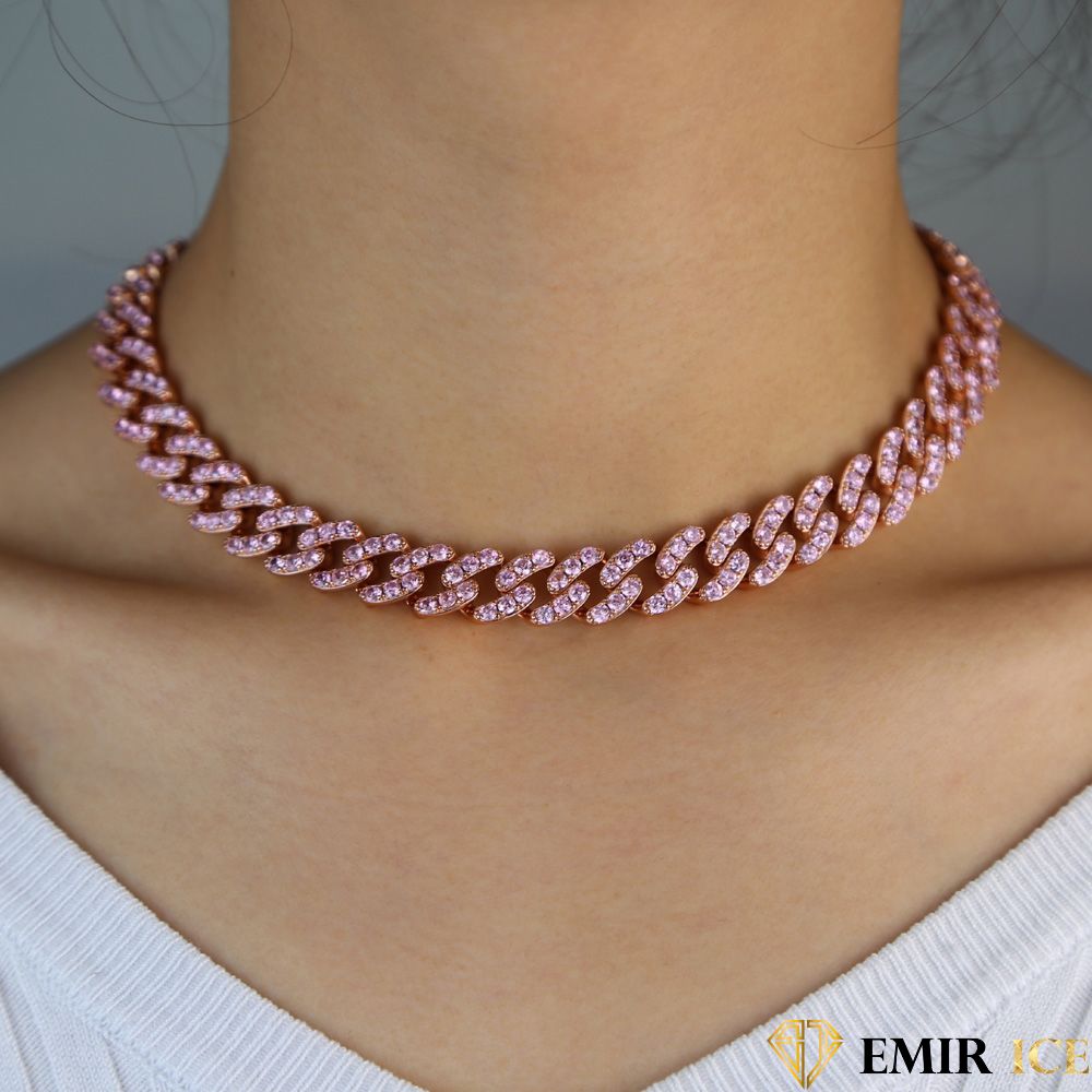 COLLIER MAILLE CUBAINE FEMME "SWEET PINK" - 12MM - Emirice.com