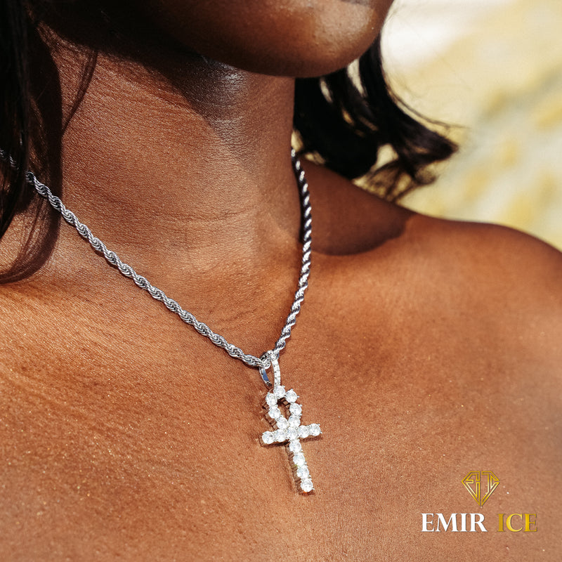 COLLIER CROIX ÂNKH DIAMANT FEMME OR BLANC - Emirice.com