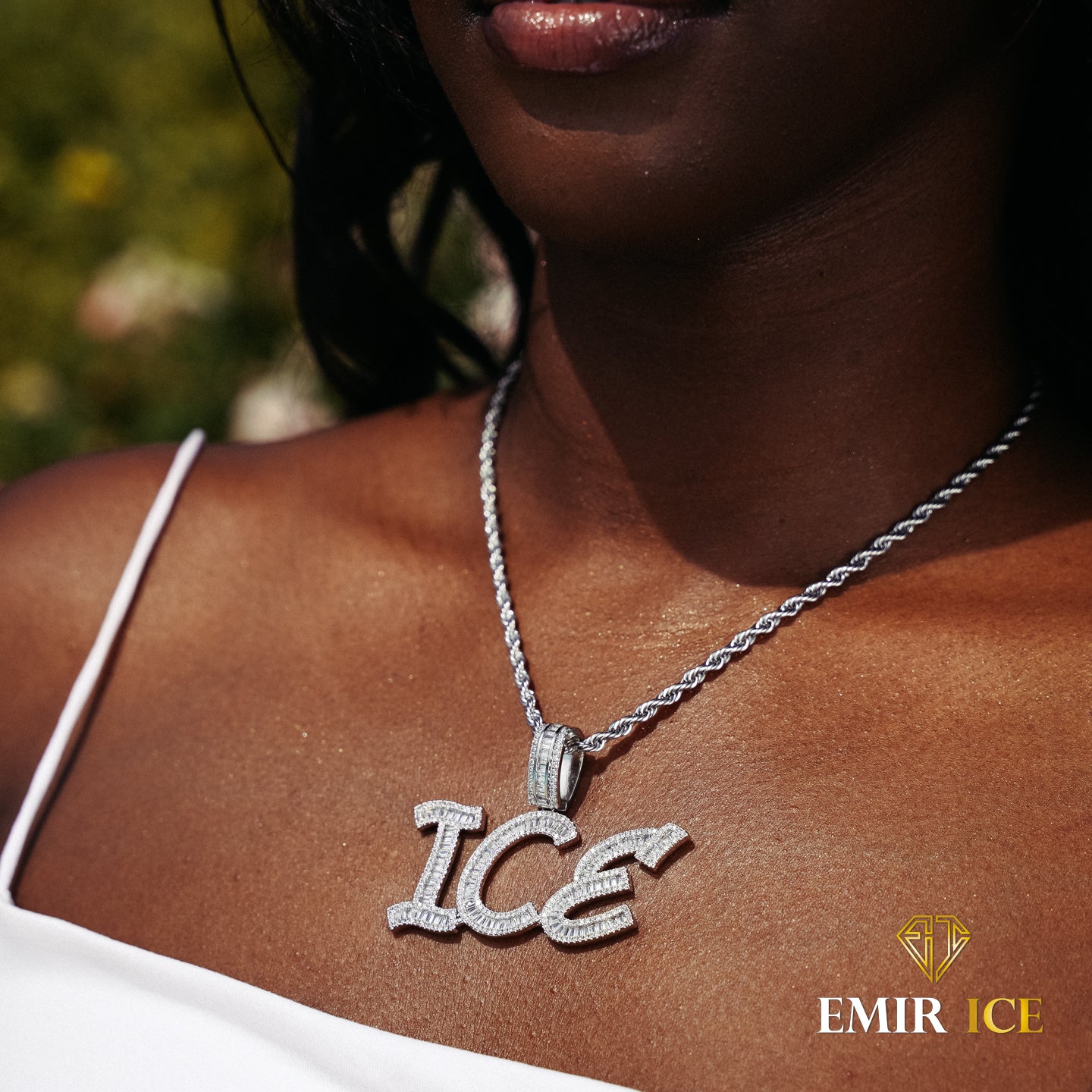 PERSONALIZED LETTER DIAMOND BAGUETTE NECKLACE FOR WOMEN WHITE GOLD