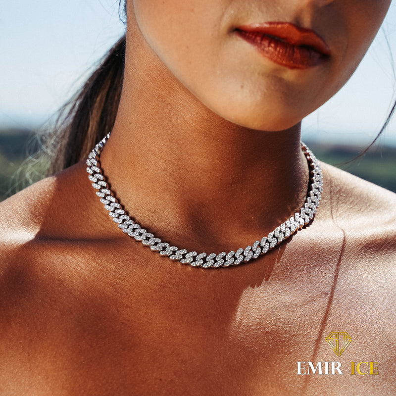COLLIER MAILLE CUBAINE DIAMANT FEMME OR BLANC - 9MM - Emirice.com
