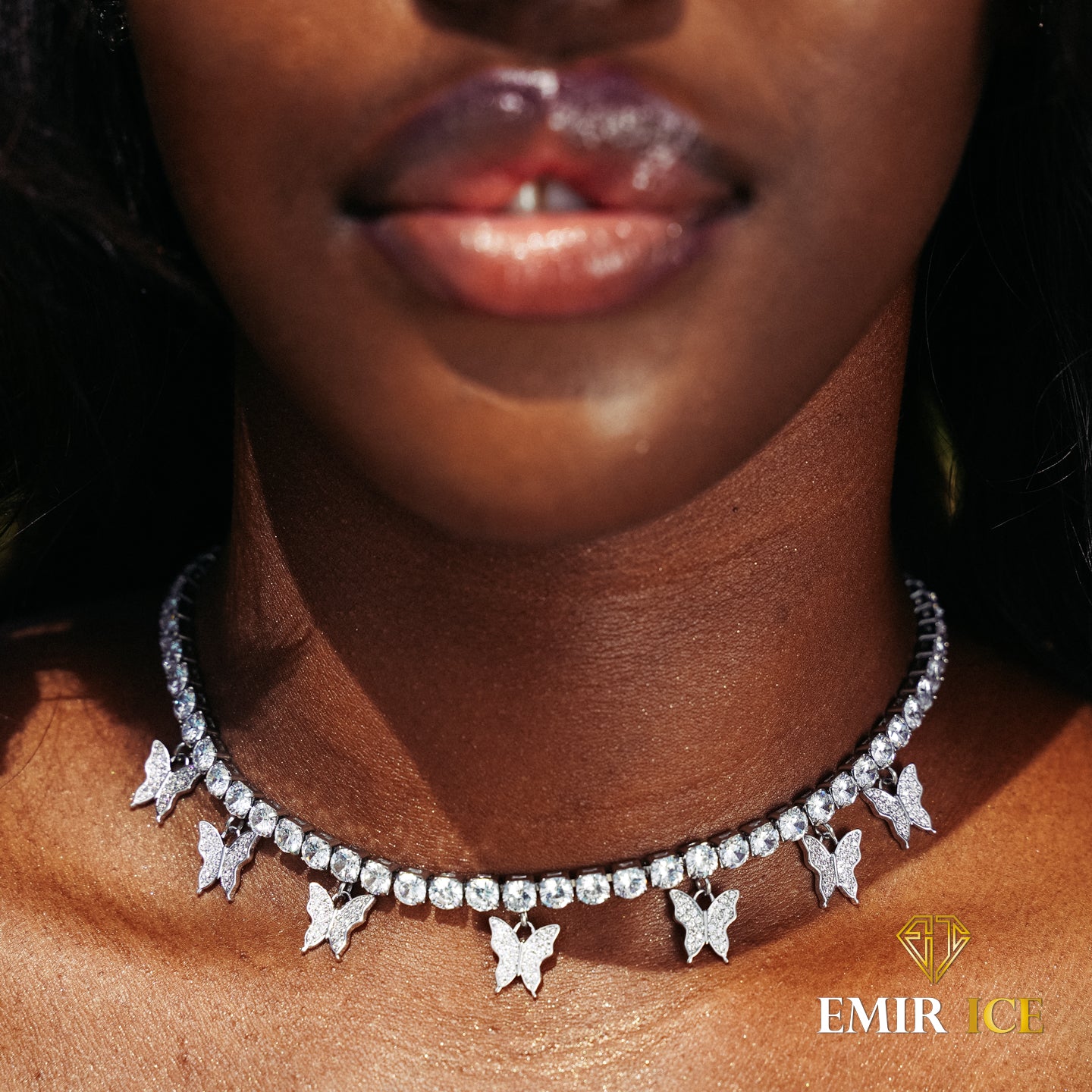 WOMEN'S WHITE GOLD TENNIS DIAMOND BUTTERFLY NECKLACE