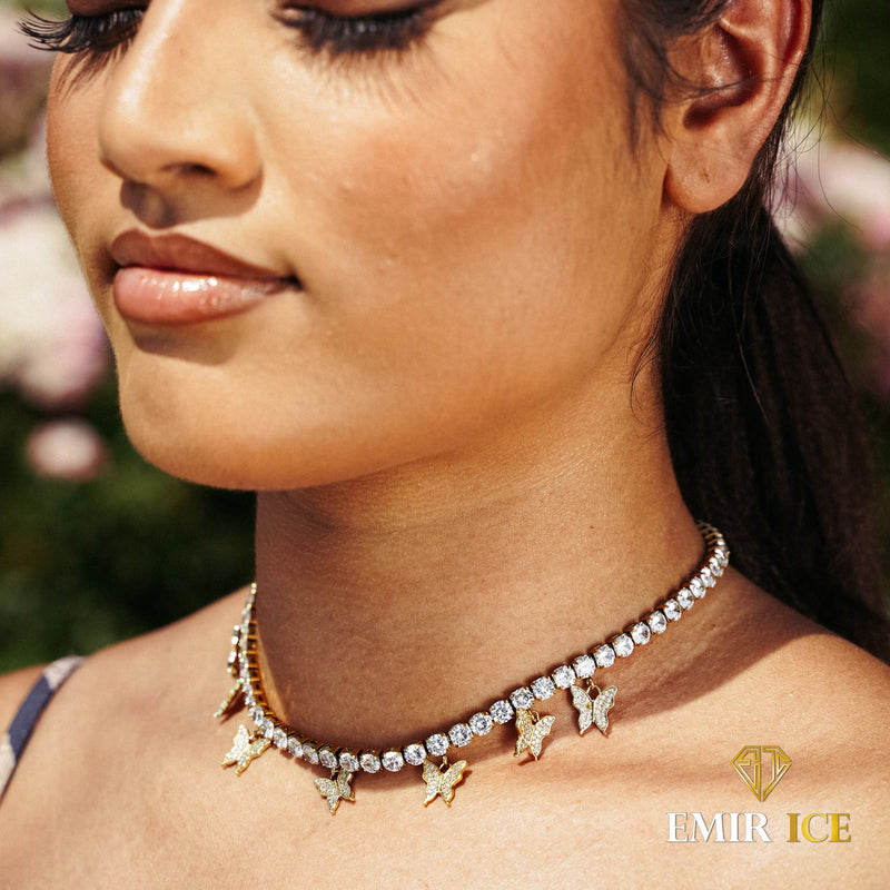 COLLIER PAPILLON DIAMANT TENNIS FEMME OR JAUNE Bijouterie Bijoux Diamant Emirice.com