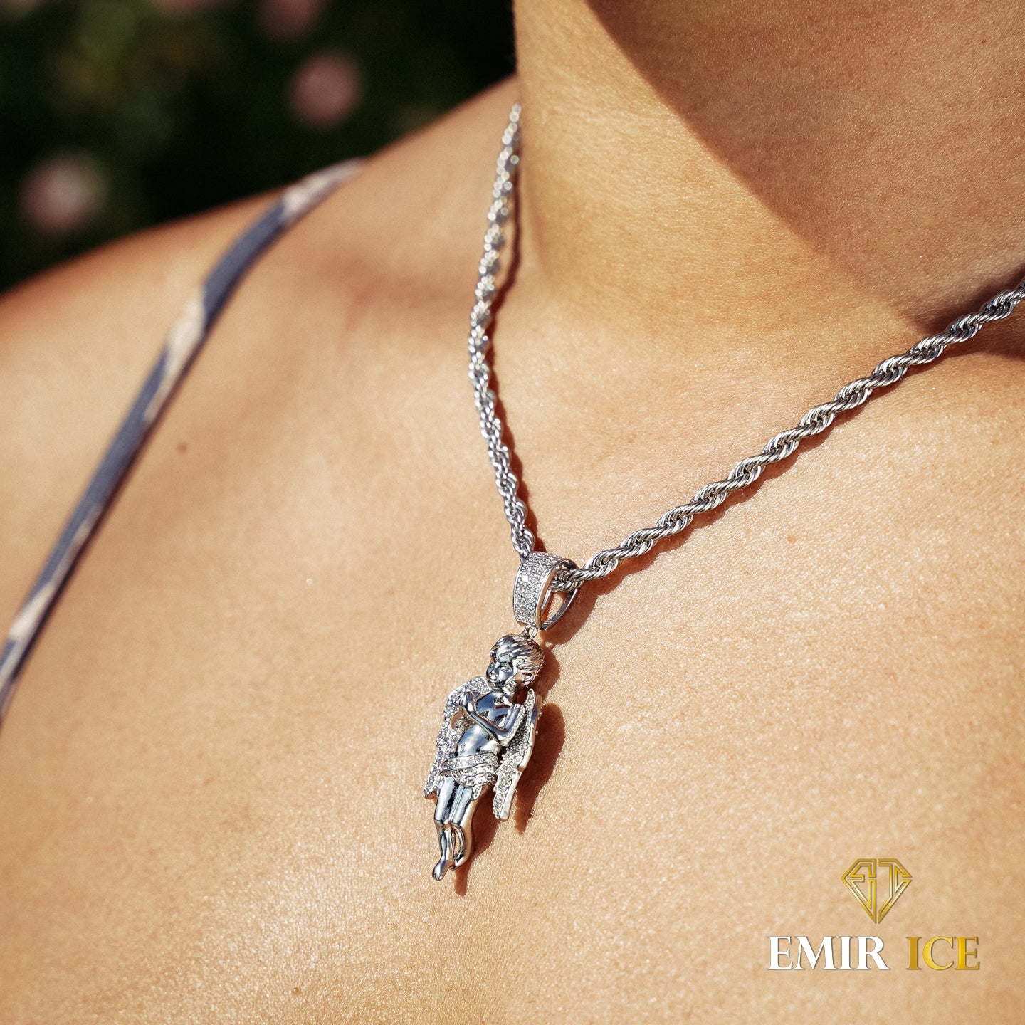 Collier En Or Avec Pendentif Ange Pour Fille - Pierre Rose & Longueur Ajustable