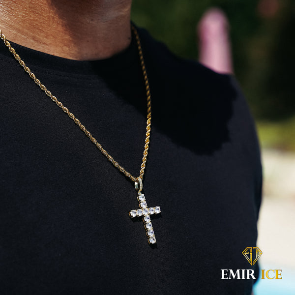Collier pendentif croix en diamant plaqué or jaune homme Emir ICE
