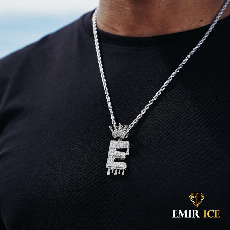 COLLIER PENDENTIF LETTRE INITIALE DIAMANT COURONNE OR BLANC Bijouterie Bijoux Diamant Emirice.com